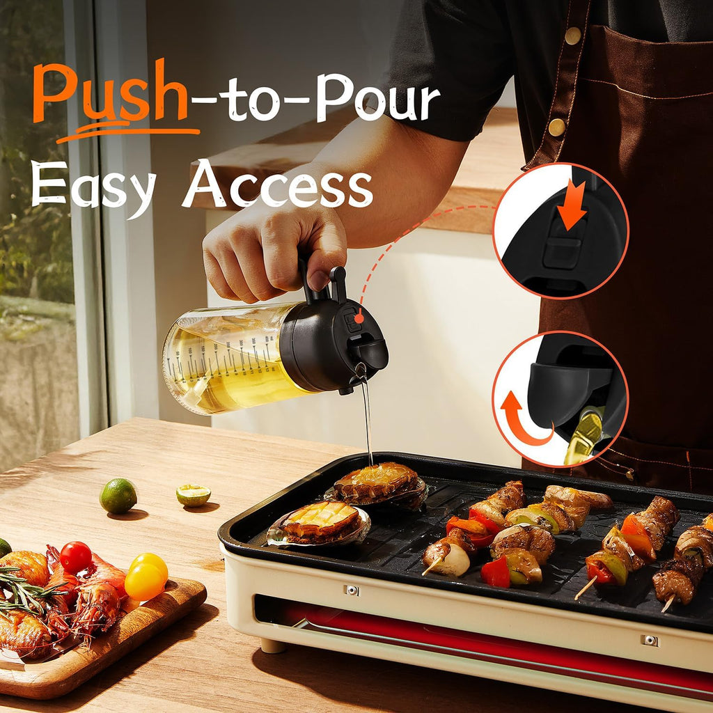 TrendPlain 16oz Glass Olive Oil Sprayer - 2-in-1 Dispenser for Cooking & BBQ - Black & Green