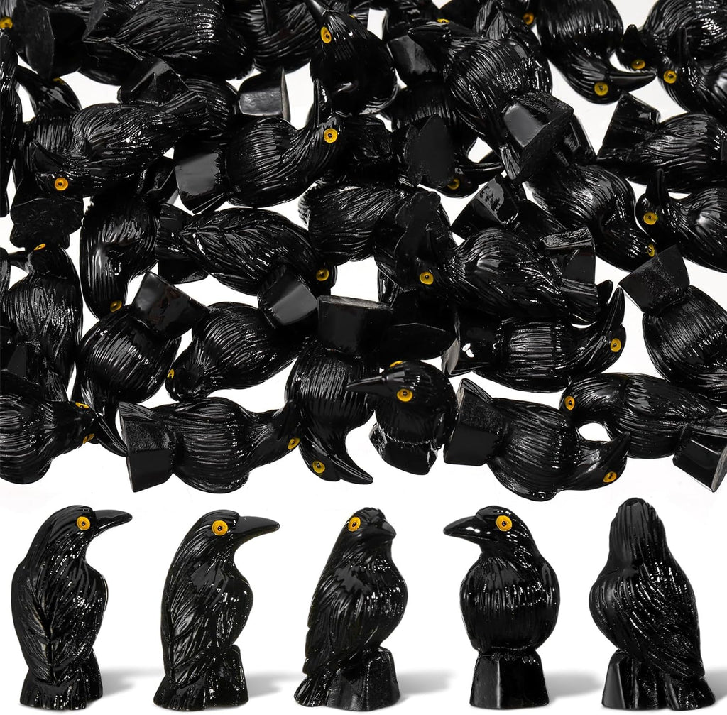 Skiennix Miniature Crows Decor - 200 Pcs Black Resin Raven Figurines for Holiday & Spooky Party Decor