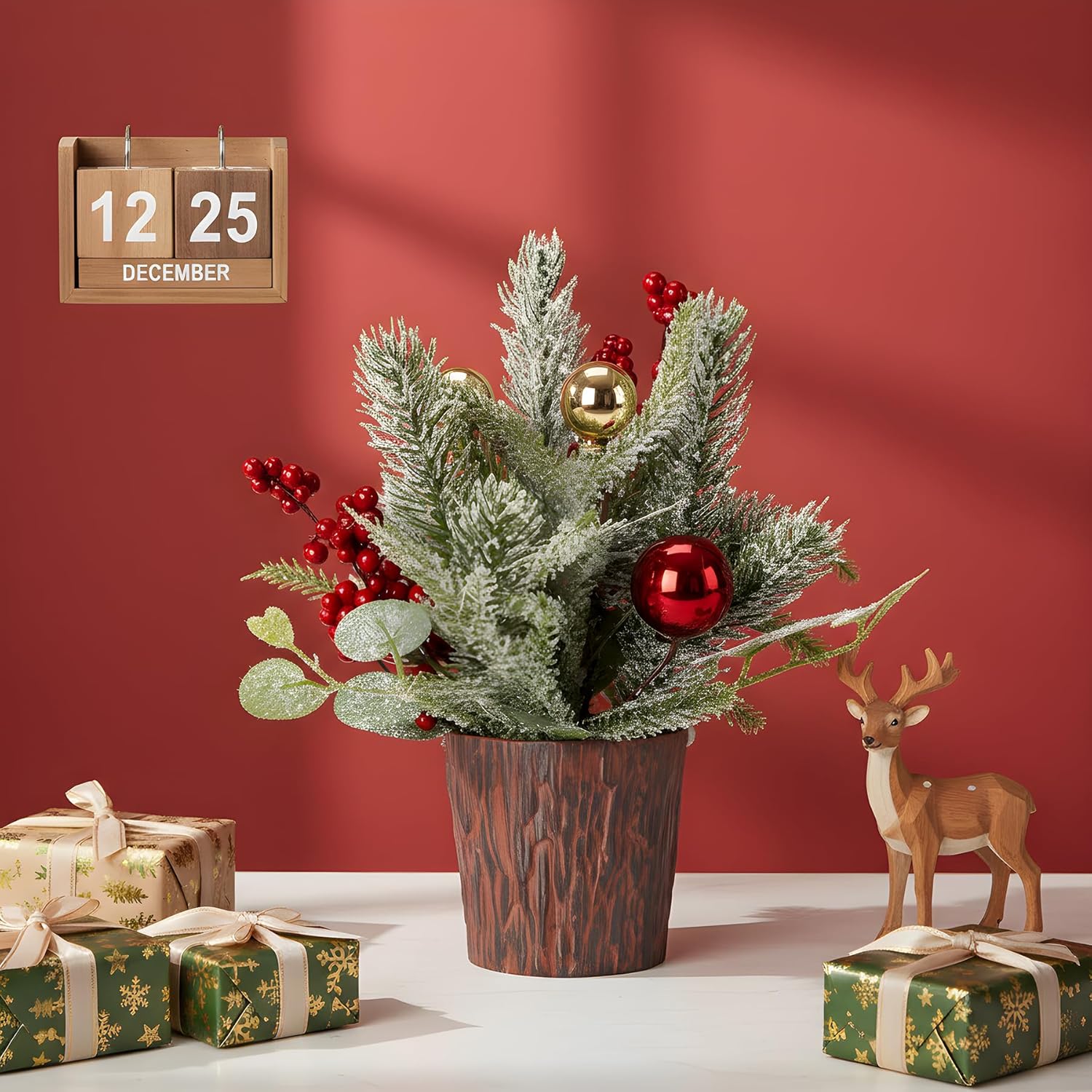 Skiennix Mini Christmas Tree - Tabletop Xmas Tree with Lights & Ornaments | Perfect Holiday Centerpiece