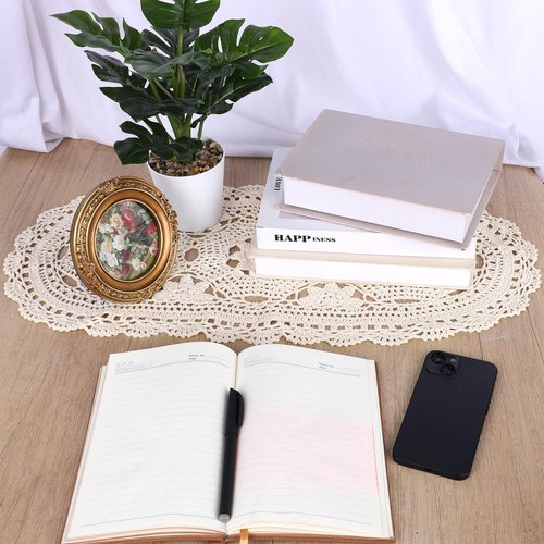 Oval Lace Table Runner Cotton Crochet Lace Table Runner Doilies Floral Tables Scarf Furniture Cloth Cover Handmade Tables Dresser Scarf Décor Crochet Placemats (Beige Oval, 12x24 Inch)