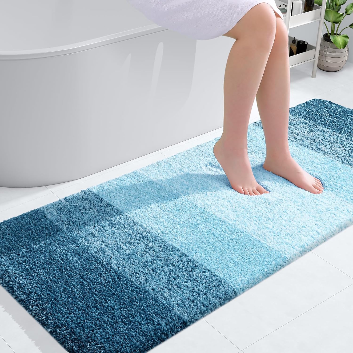 OLANLY Large Bathroom Rugs - Extra Soft Microfiber Mat with Rubber Backing | Quick Dry, Washable, 54x24, Peacock Blue