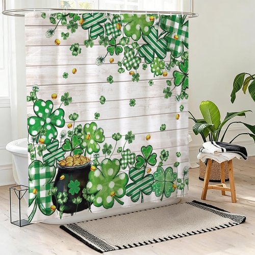 Baccessor Happy St.Patrick's Day Shower Curtain,Lucky Green Shamrock Clover Shower Curtain Bathroom Bath Home Decor Waterproof Polyester Fabric with Hooks 72 W x72 H Inch