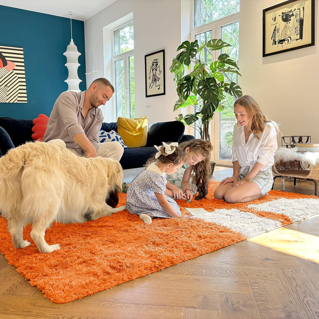 OLANLY Large 8x10 Machine Washable Area Rug - Soft Fluffy Shaggy Carpet for Living Room & Bedroom | Orange
