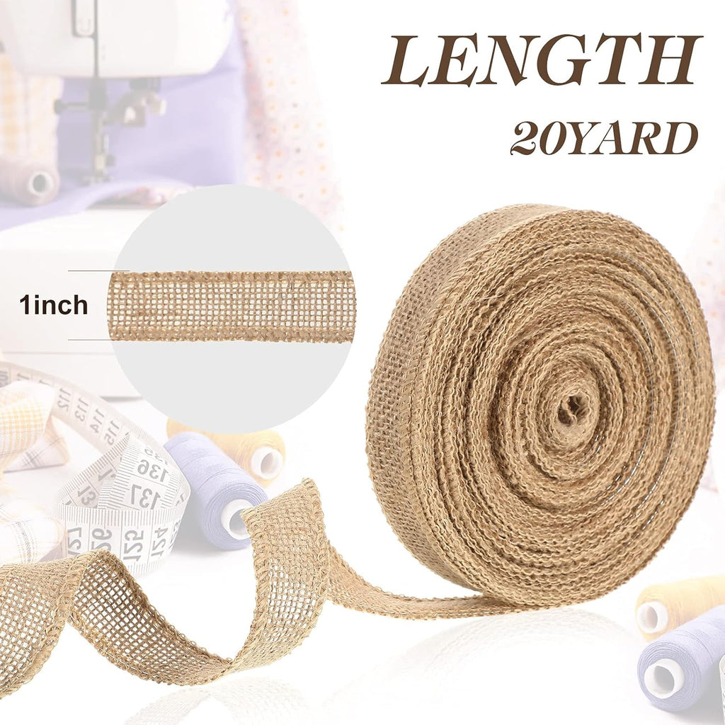 Burlap Ribbon by [Brand Name] - 20 Yards of 1-Inch Wide Natural Jute Fabric Roll | Wired Edge for Crafts & Decorations