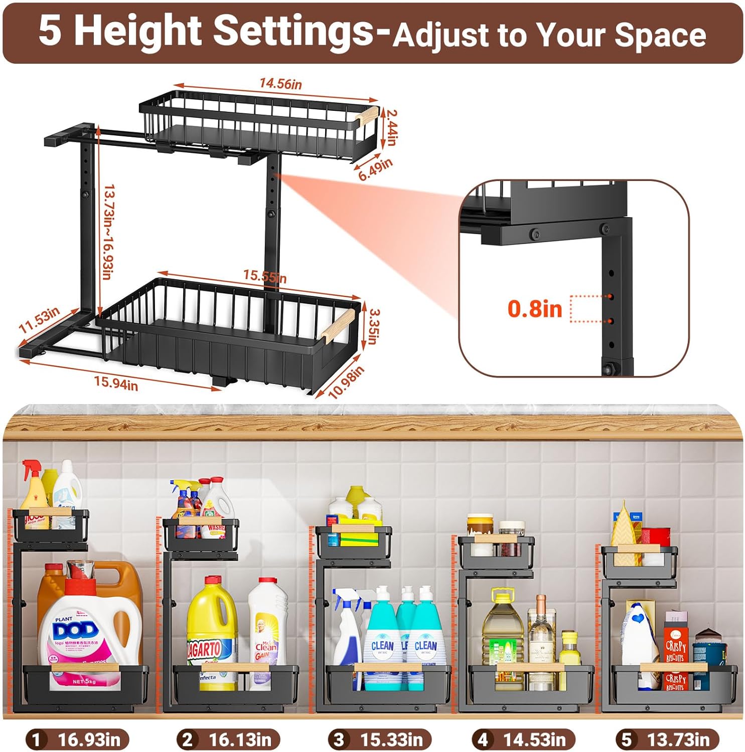 Under Sink Organizer by [Brand Name] - L-Shape 2-Tier Pull-Out Cabinet Storage Rack | Adjustable Height, Black, 2 Pack