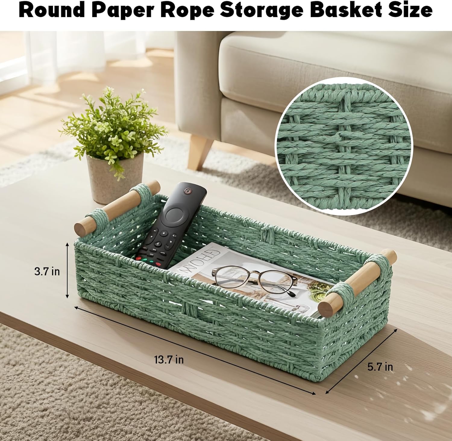 Skiennix Small Bathroom Storage Baskets - Woven Paper Rope Organizing Baskets in Sage Green | Perfect for Home Decor & Gifts