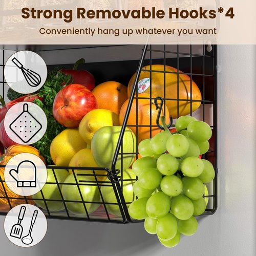 jijoe Magnetic Shelf for Fridge with Wood Lid & 4 Hooks, Fruit Potato & Onion Storage Bins, Pantry Organizer & Storage, Large Container Magnetic Spice Rack for Refrigerator, Kitchen Counter & Cabinet