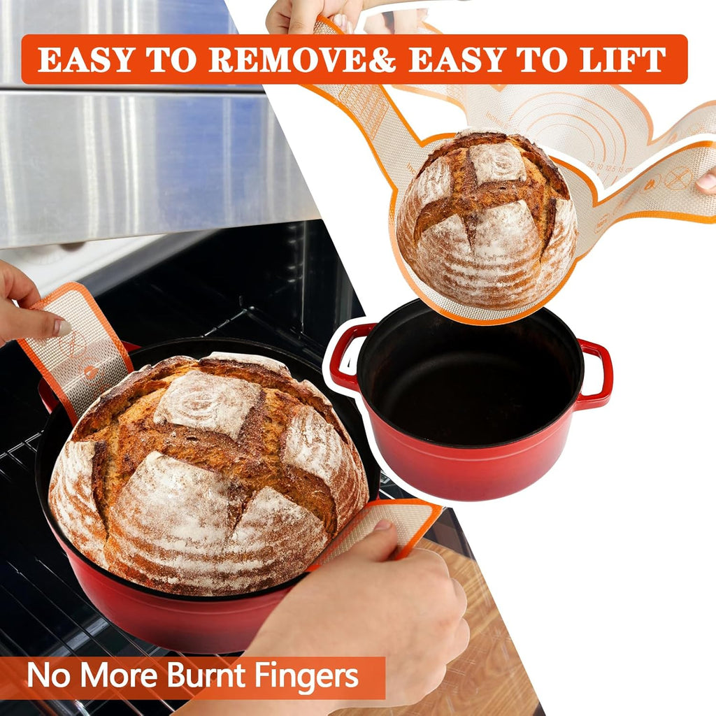 UBeesize Silicone Bread Sling - Reusable Non-Stick Baking Mat for Dutch Oven | 2-Pack with Extra Long Handles