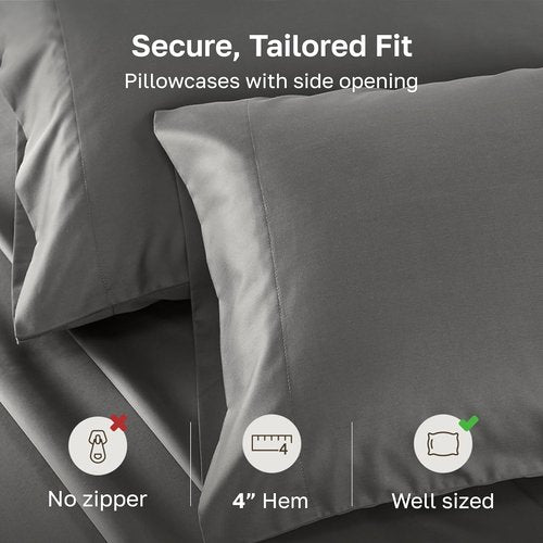 California Design Den King Pillow Cases - Soft & Silky 500 Thread Count 100% Cotton Sateen, Dark Gray | Set of 2