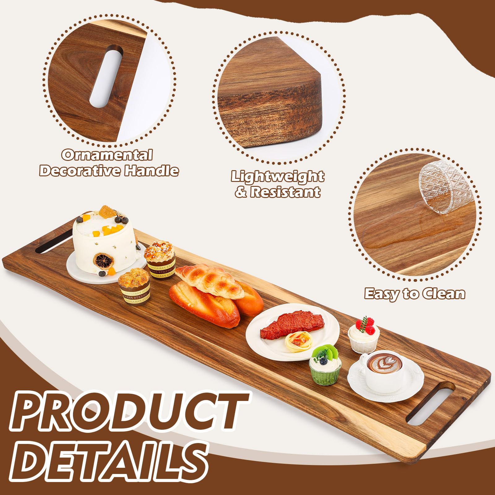 Baderke Large Charcuterie Board with Handles 48 x 12 Inch Rectangular Wood Serving Board Acacia Serving Tray Long Cheese Platter for Meat Food Party Appetizers Fruits Display Kitchen Outdoor Use