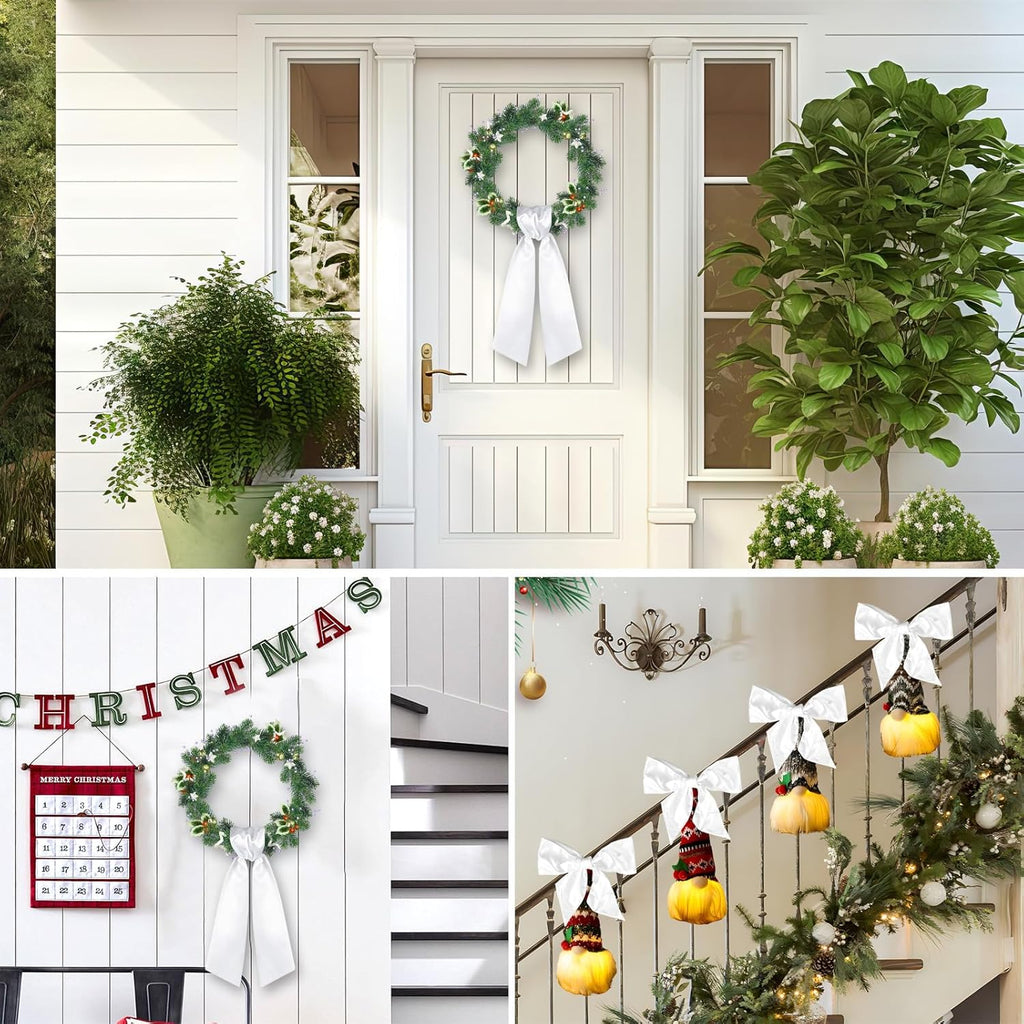 Skiennix Wreath Sash for Front Door - 4PCS Embroidery Blanks for Christmas & Wedding Decor