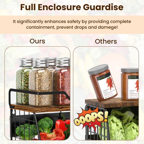 jijoe Magnetic Shelf for Fridge with Wood Lid & 4 Hooks, Fruit Potato & Onion Storage Bins, Pantry Organizer & Storage, Large Container Magnetic Spice Rack for Refrigerator, Kitchen Counter & Cabinet