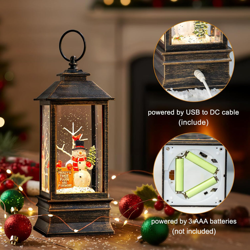 Skiennix Christmas Snow Globe Lantern - Musical Snowman & Tree Light - USB/Battery Operated | Holiday Home Decor
