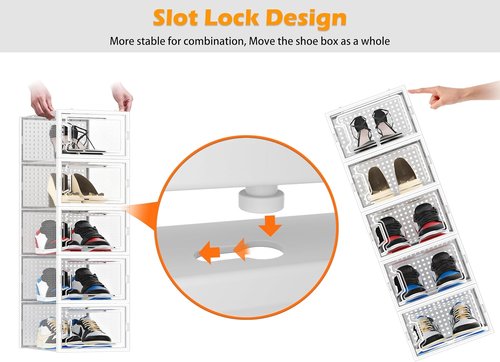 HOMIDEC Shoe Organizer - 12 Pack Clear Plastic Stackable Storage Boxes with Lids for Size 10 Shoes