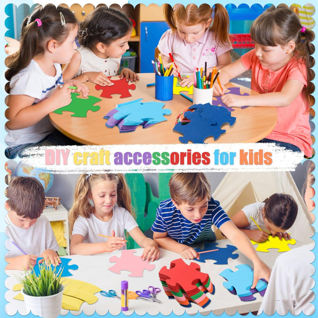 MixTeach 200 Pcs Puzzle Pieces - Die Cut Paper Accents for Classroom Decor & Party Supplies