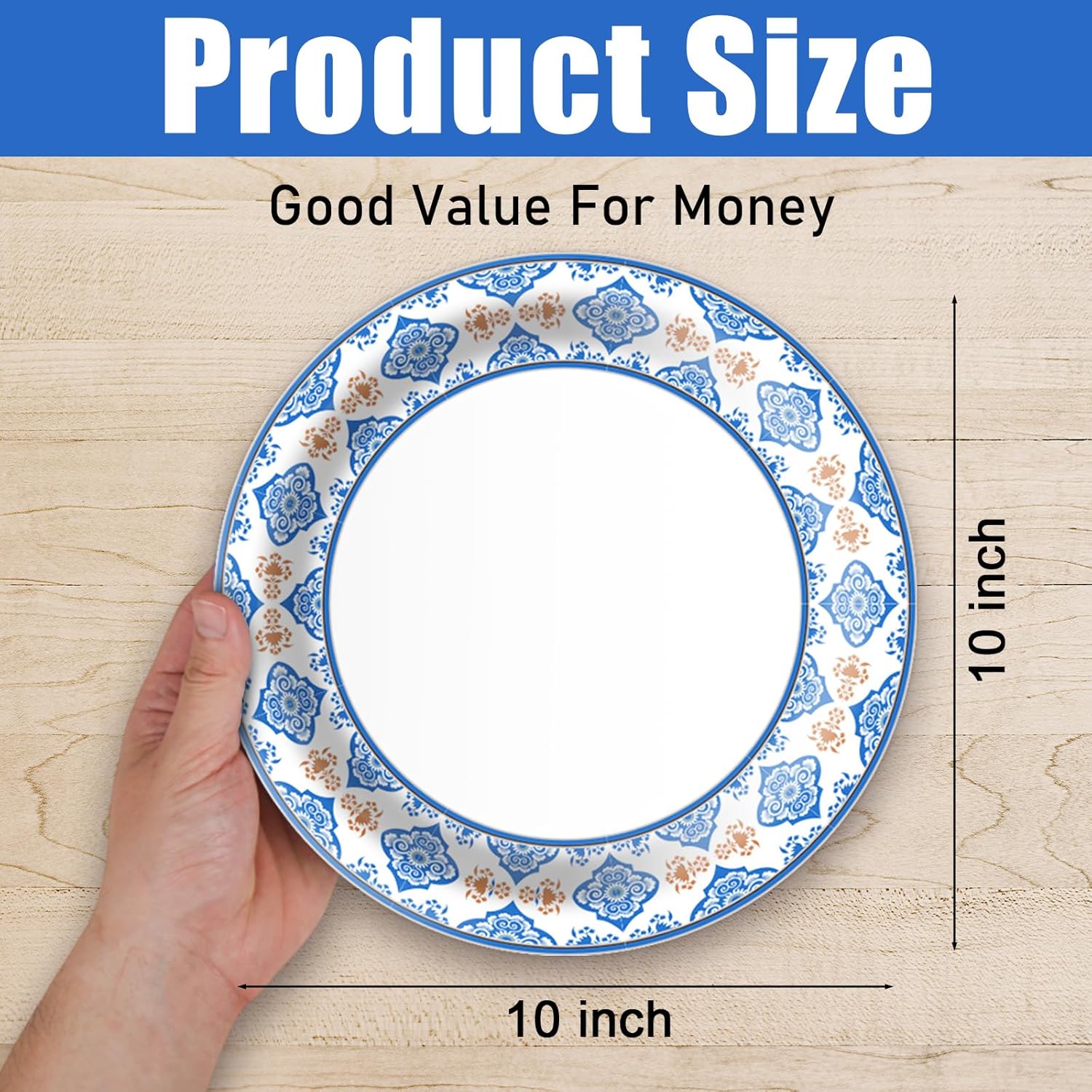 Regine Switzerland 10-Inch Blue Floral Paper Plates - 50pcs Heavy-Duty Disposable Tableware for Parties & Gatherings