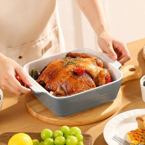 DOWAN 8x8 Ceramic Baking Dish - Versatile Square Casserole Pan with Handle | 2 Quart, Airy Blue