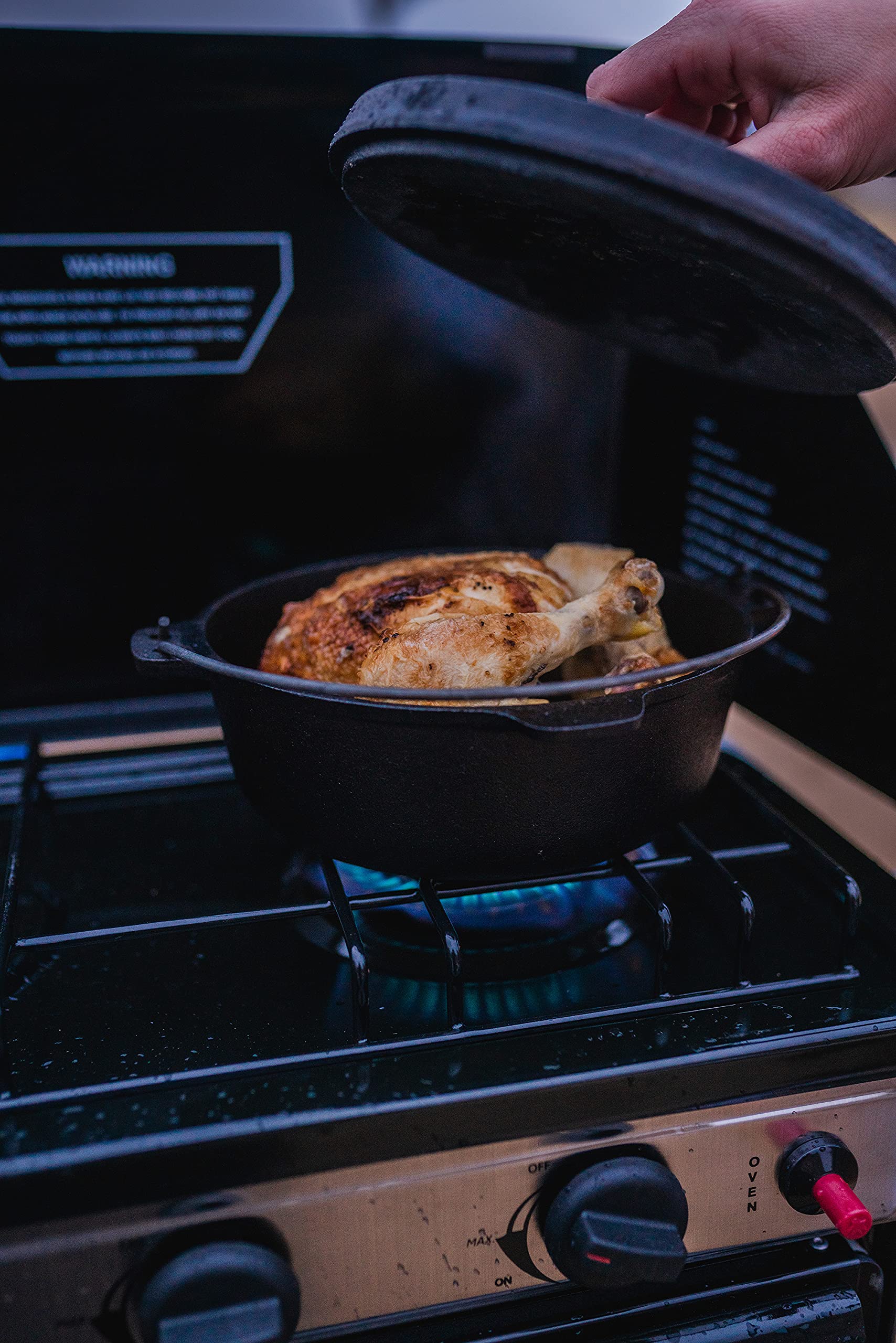 Stansport's Cast Iron Dutch Oven with Lid (16023) - Large 4 Quart Capacity, Durable Cast Iron Construction, Perfect for Outdoor Cooking, Home Kitchen and Camping Trips, Flat Bottom Design