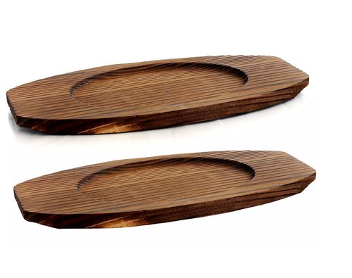 Bruntmor Mini Cast Iron Sizzler Plates Skillet Set Of 4. Oval Fajita Plate With Wooden Base/Pan Tray Serving Sizzling Dish And Fajitas, Hot Steak Skillet Dish Without Sinking (2 Sets)