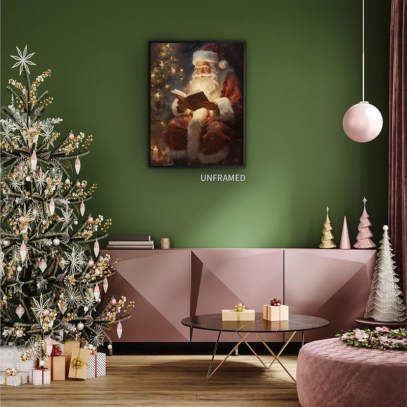 Vintage Santa Reading Canvas Wall Art – 12x16in, Unframed, Claus Variation