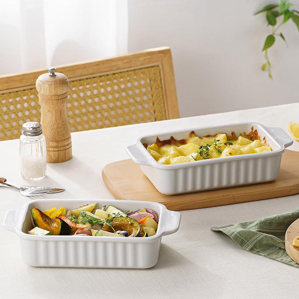 Small Casserole Dishes | 30 Oz Ceramic Baking Dish with Handles - 9x5 Mini Bakeware Set of 2 for Lasagna & Meal Prep