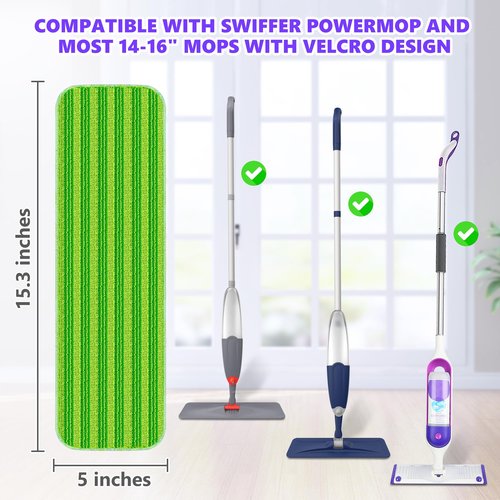 Reusable Mop Pads Compatible with Swiffer PowerMop, Microfiber Mop Pads Refills Mop Heads Replacement for Swiffer Mop Spray Mop Floor Mop, Washable Reusable Floor Mopping Refills, 6 Pack