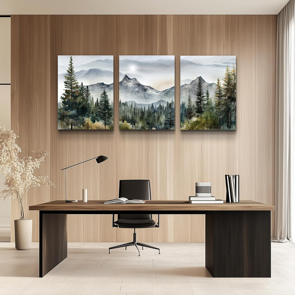 MHARTK66 Wall Art - Modern Abstract Mountain Forest Landscapes - 3 Piece Framed Canvas Prints for Living Room & Office Decor