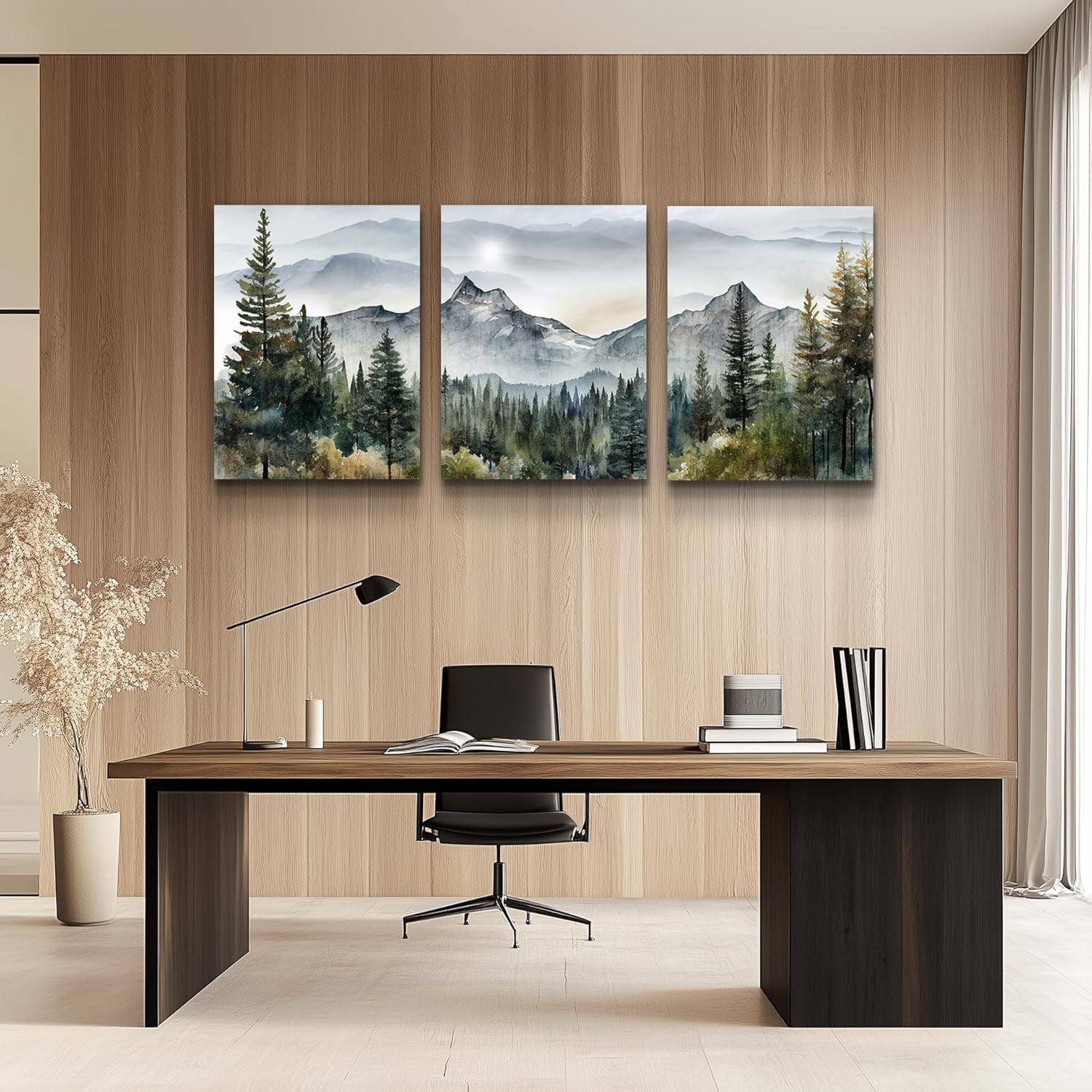 MHARTK66 Wall Art - Modern Abstract Mountain Forest Landscapes - 3 Piece Framed Canvas Prints for Living Room & Office Decor