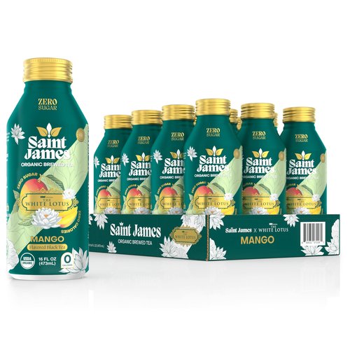Saint James Iced Tea x The White Lotus Limited Edition - Organic Black Tea - Non-GMO, Gluten Free, Zero Calorie, Zero Sugar - Mango, 12 Pack (16.9 fl oz each)