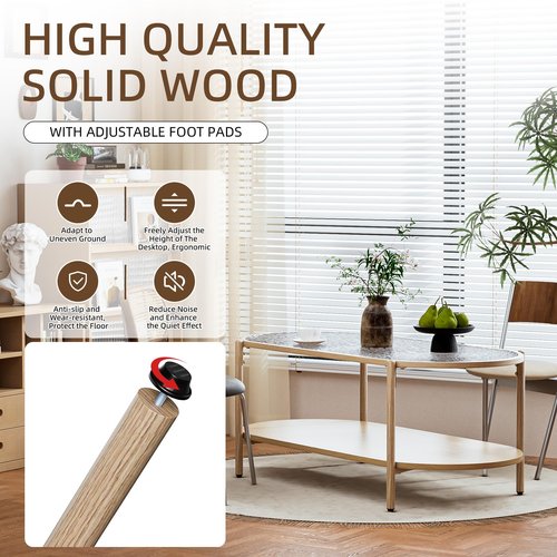 Glass Coffee Table, 44” Tea Dinner Table 2-Tier Oval Center Table Wave Pattern Tempered Glass Table Top With Anti Slip Pads, for Living Room Office Cafe Reception Room Small Space Apartment