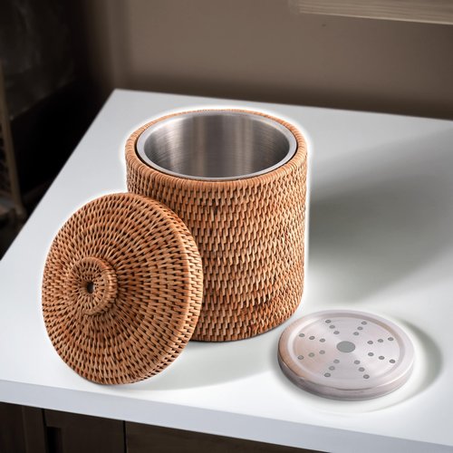 Vagabond House Rattan Wicker Ice Bucket: Durable, Double Wall, Stainless Lined, Boho Style Beach Essentials for Outdoor Use, Perfect for Beach House