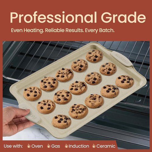 BAKKENMASTER 6-Piece Nonstick Baking Pan Set - Professional Carbon Steel Bakeware with Marble Coating & Silicone Handles