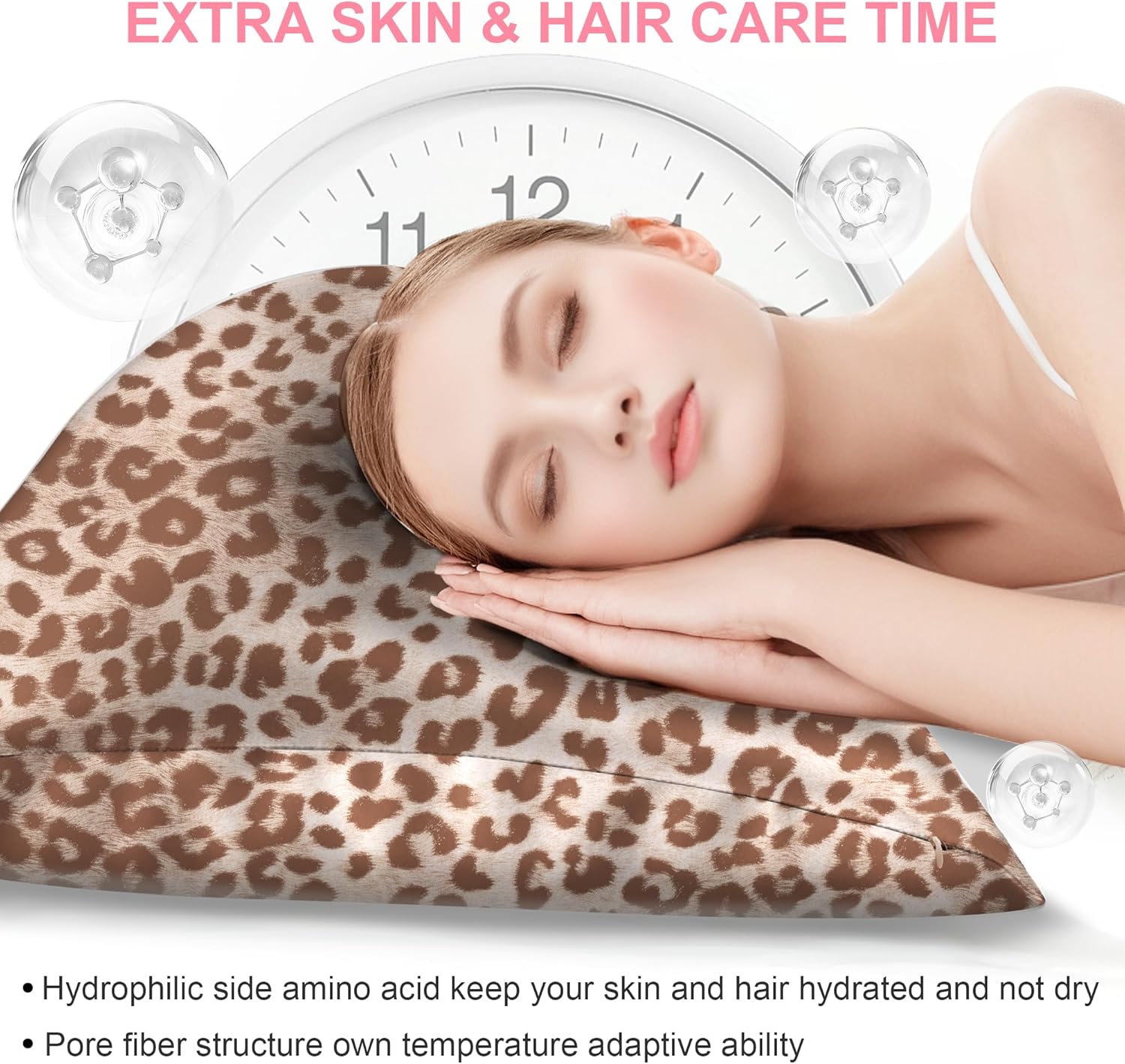 Skiennix Mulberry Silk Pillowcases - King Size 2-Pack with Hidden Zipper | Soft, Breathable Cooling for Hair & Skin - Leopard Beige