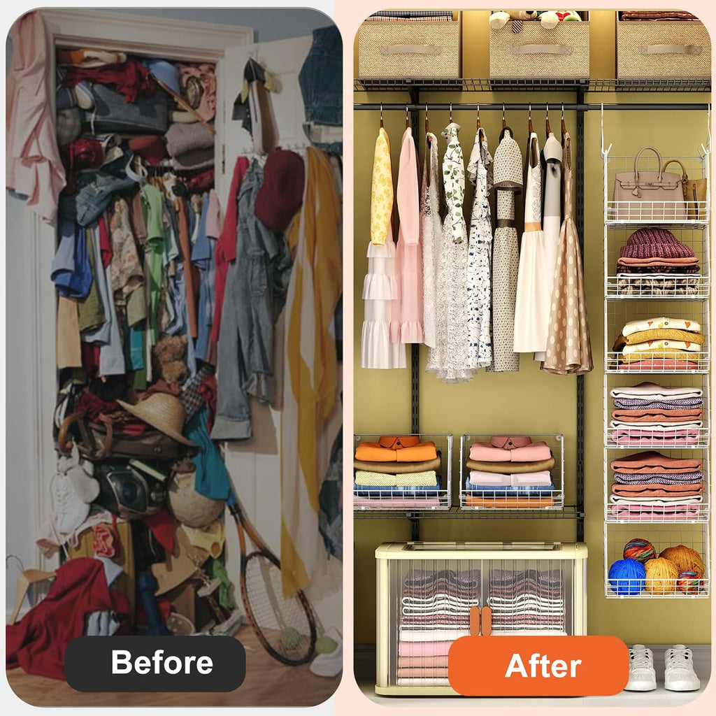 X-cosrack 6-Tier Closet Hanging Organizer - Versatile Clothes Shelves with Hooks for Shoes & Accessories