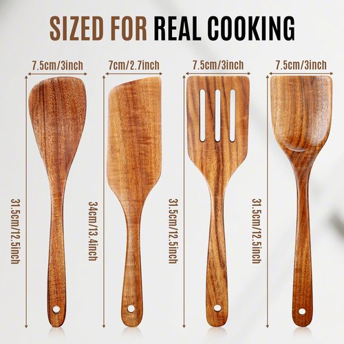 Wooden Spoons for Cooking, Excellent Wooden Kitchen Utensil Set (4pcs)