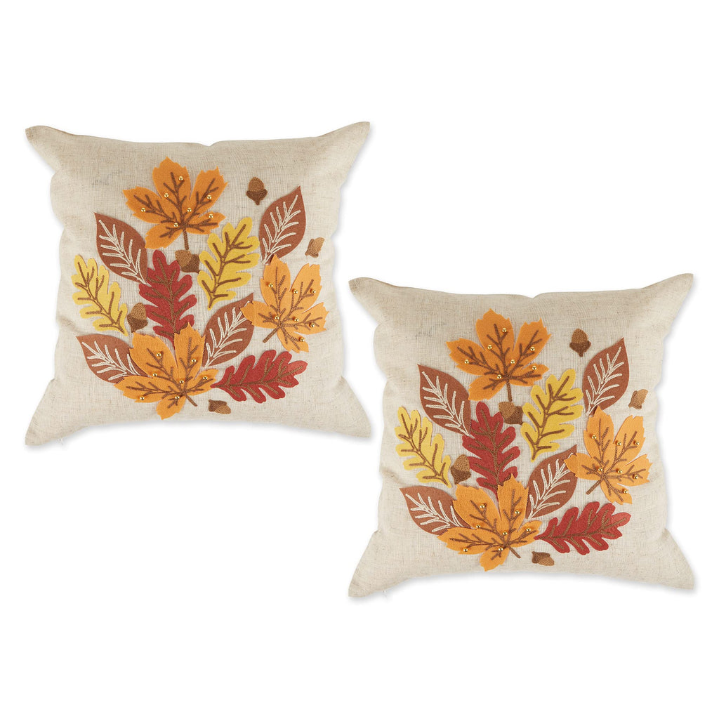 DII Decorative Holiday Throw Pillow Cover Collection, Ornate Embroidered Decorative Accents, 18x18, Falling Leaves, 2 Piece