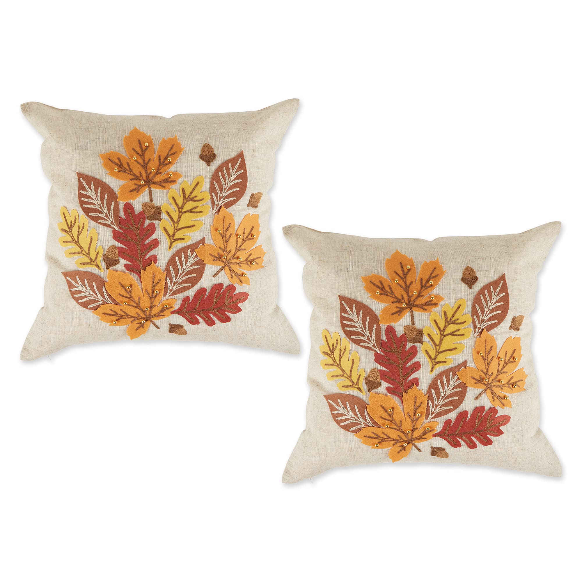 DII Decorative Holiday Throw Pillow Cover Collection, Ornate Embroidered Decorative Accents, 18x18, Falling Leaves, 2 Piece
