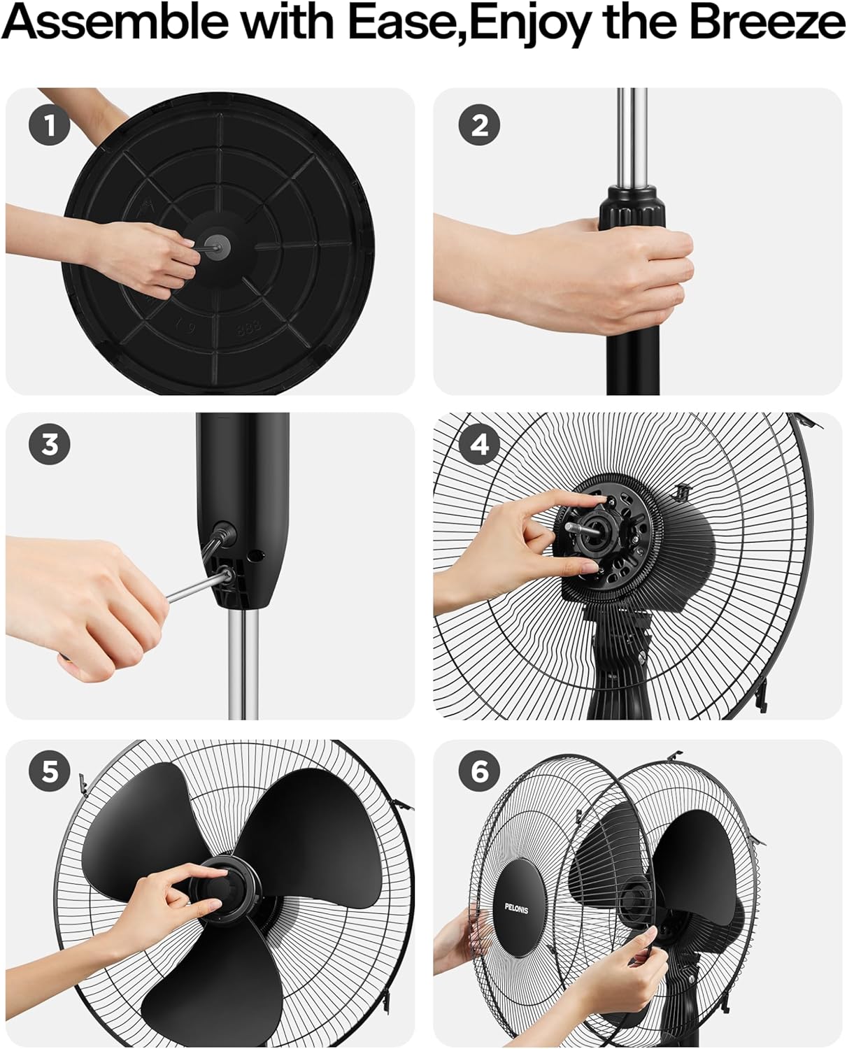 PELONIS 16'' Pedestal Fan - Remote-Controlled, 90° Oscillation, Adjustable Height | Ideal for Bedroom & Office Cooling