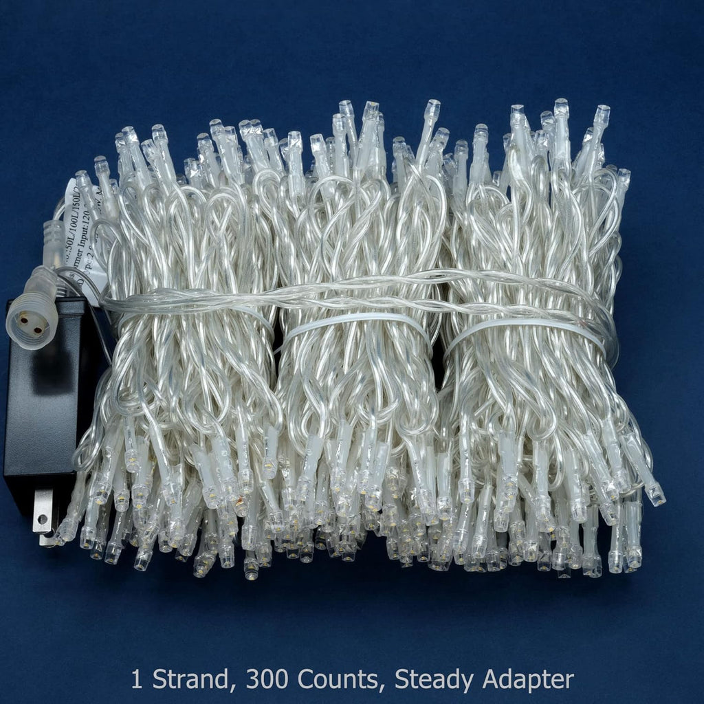 Skiennix 300 Count Warm White LED Christmas Lights - 100 Feet Wide Angle with 8 Modes & Clear Cord