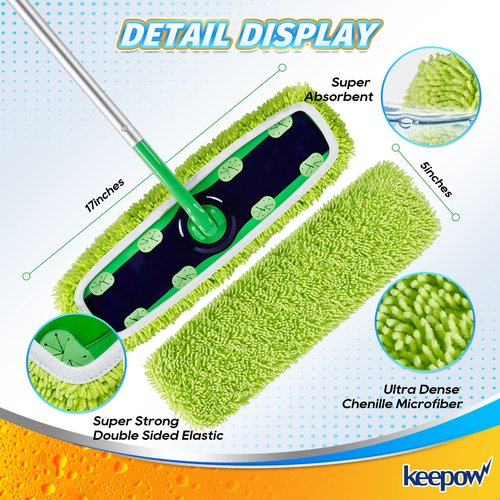 KEEPOW Reusable XL Mop Pads Compatible with Swiffer XL Sweeper, X-Large Dry Sweeping Cloths, Wet Mopping Cloths, Washable Microfiber XL Wet Pads Refills for Surface/Hardwood Floor Cleaning, 4 Pack