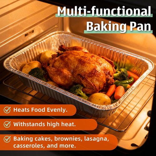 9x13 Inch Aluminum Pans Disposable- 40 Pack,Half Size Aluminum Foil Pans,Deep Tin Foil Pan,Disposable Baking Pans Great for Cooking,Heating, Storing, Prepping Food,Steam Table Deep Trays,Oven-Safe