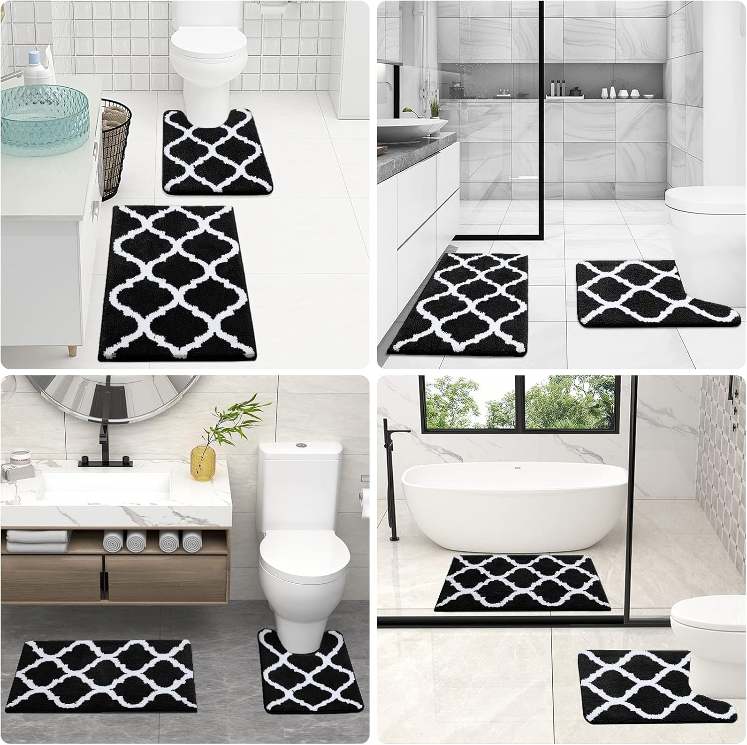 OLANLY Bathroom Rugs Set - 2-Piece Microfiber Bath Mat & U-Shaped Toilet Rug | Non-Slip, Machine Washable, Black (30"x20" + 24"x20")