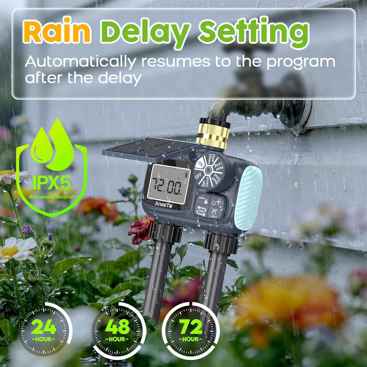 Skiennix Solar Sprinkler Timer - Programmable Brass Inlet Hose Timer for Efficient Garden Watering | 2 Outlets