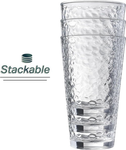 Hammered Glass Cups Set by [Brand Name] | 16oz Dishwasher Safe Cocktail Glasses - Clear Heavy Base for Beer, Juice & More