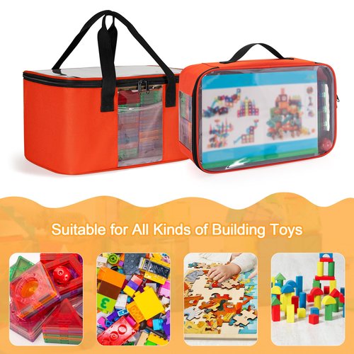 Rexmica 2pcs Storage Organizer Bag for Magnetic Building Tiles, Magnetic Block Tiles Travel Case with Visible Top, Toy Storage Bag for Construction Building Toy, Interlocking Blocks
