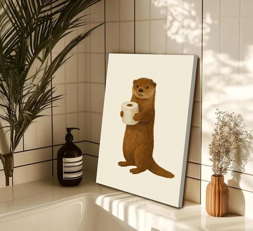 Lulsaxi Funny Otter Canvas Wall Art - Cute Bathroom Decor Print for Home & Restroom