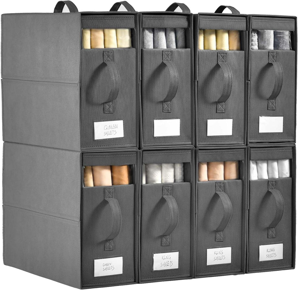 Skiennix Bed Sheet Organizers - 8 Pack Foldable Linen Closet Storage for Bedding