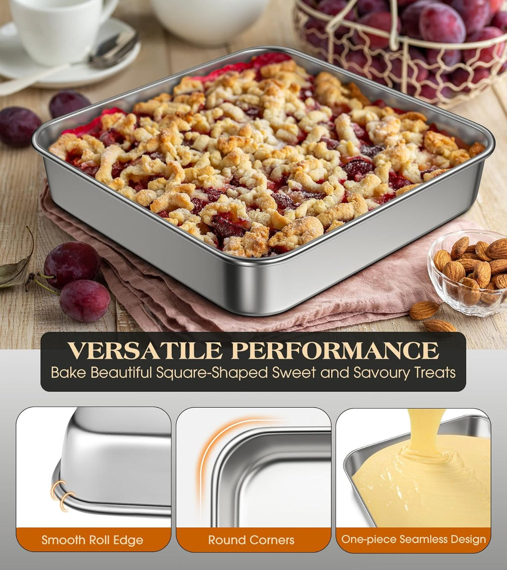 Regine Switzerland 8x8-Inch Stainless Steel Baking Pan - Heavy Duty, Non-Toxic & Dishwasher Safe