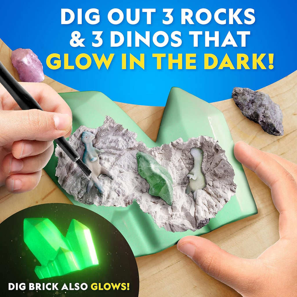 National Geographic Glow In The Dark Dig Kit - Excavate 6 Glowing Rocks & Dinosaurs | STEM Science Kit for Kids