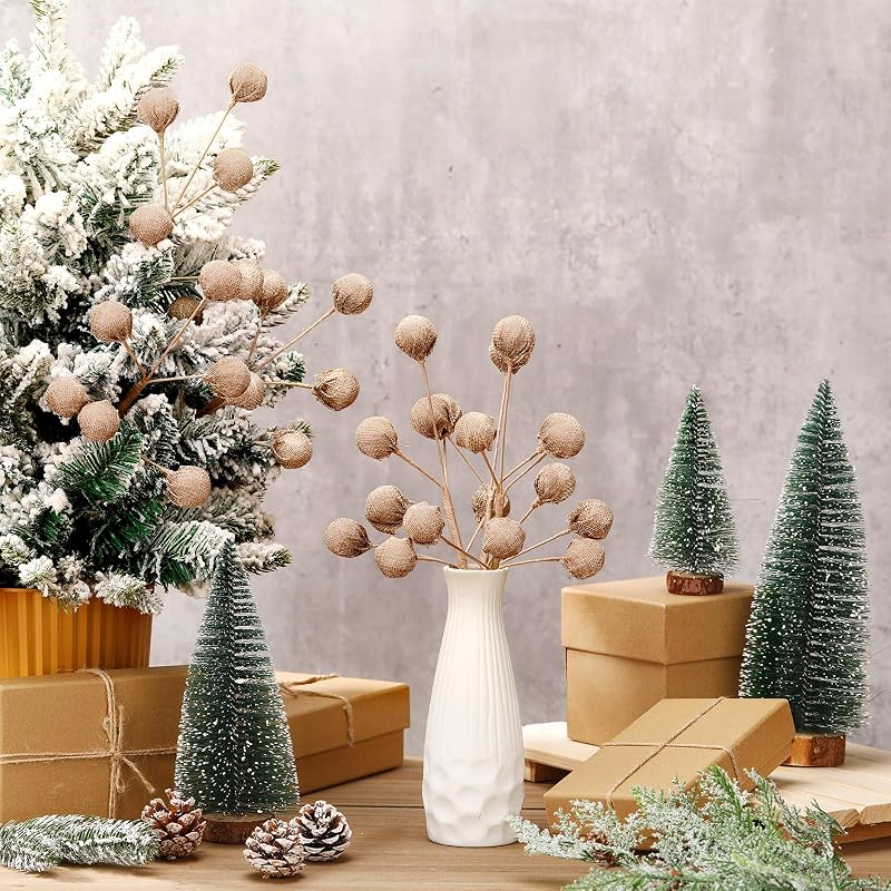 Burlap Christmas Tree Picks – 6 Rustic Farmhouse Ornaments 11.8in